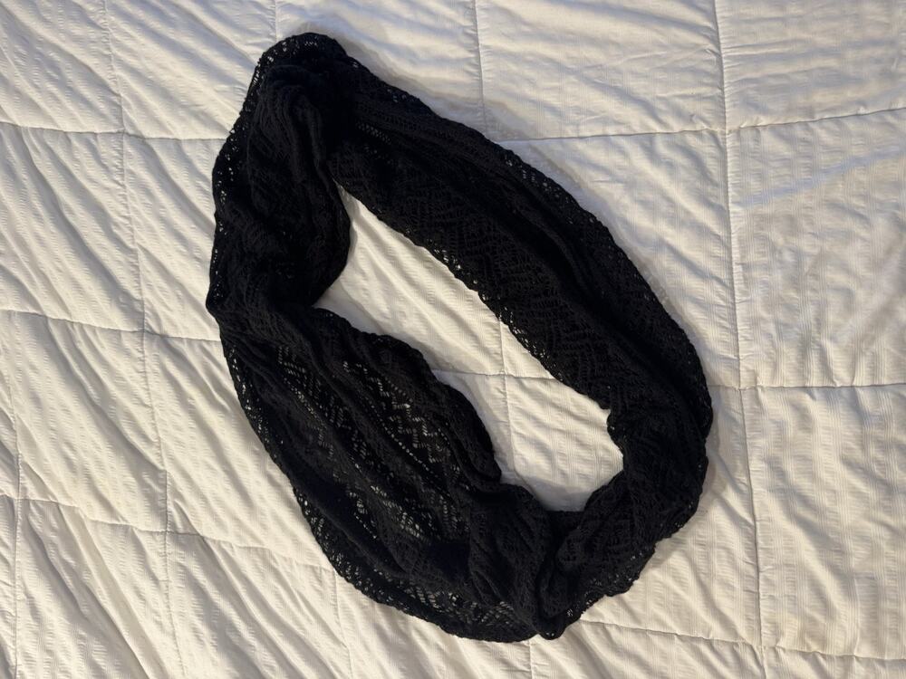 Black Infinity Scarf Open Knit Delicate Lace Elegant Gothic Cozy Fall Winter